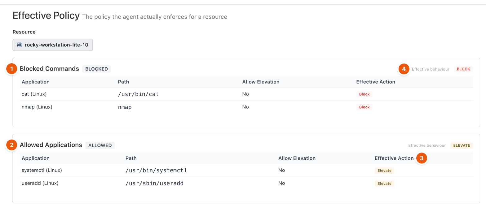 Effective Policy for one endpoint, grouped by behaviour