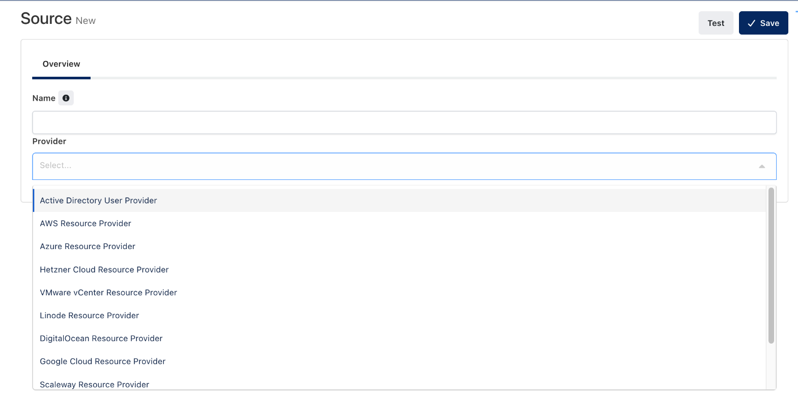 Provider list on a new source