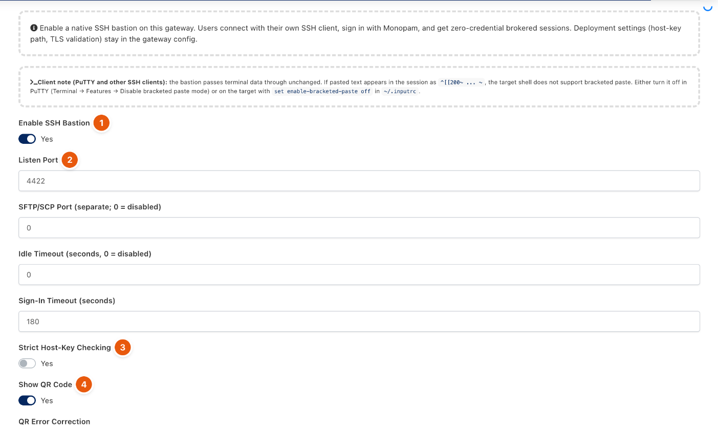 Gateway SSH Bastion tab