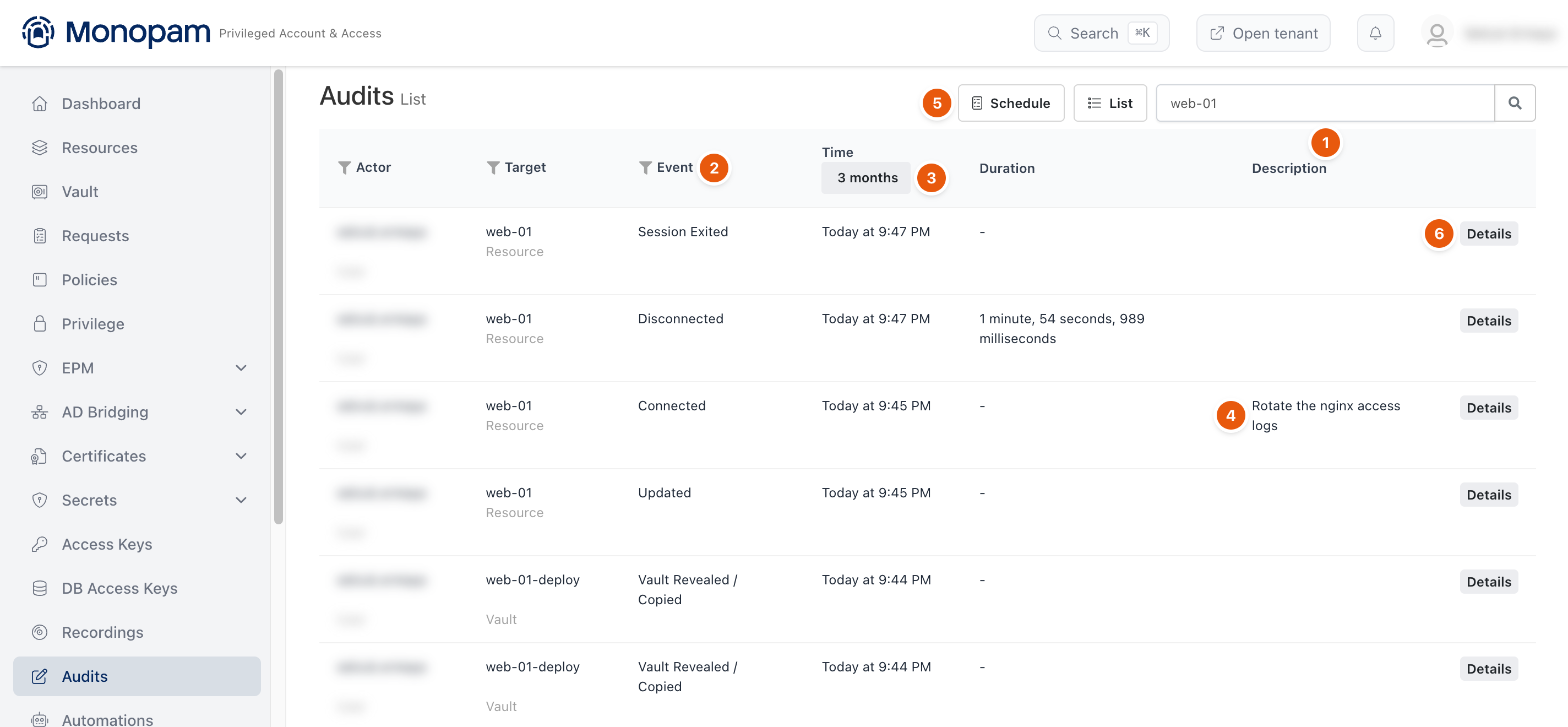 Audit events for web-01