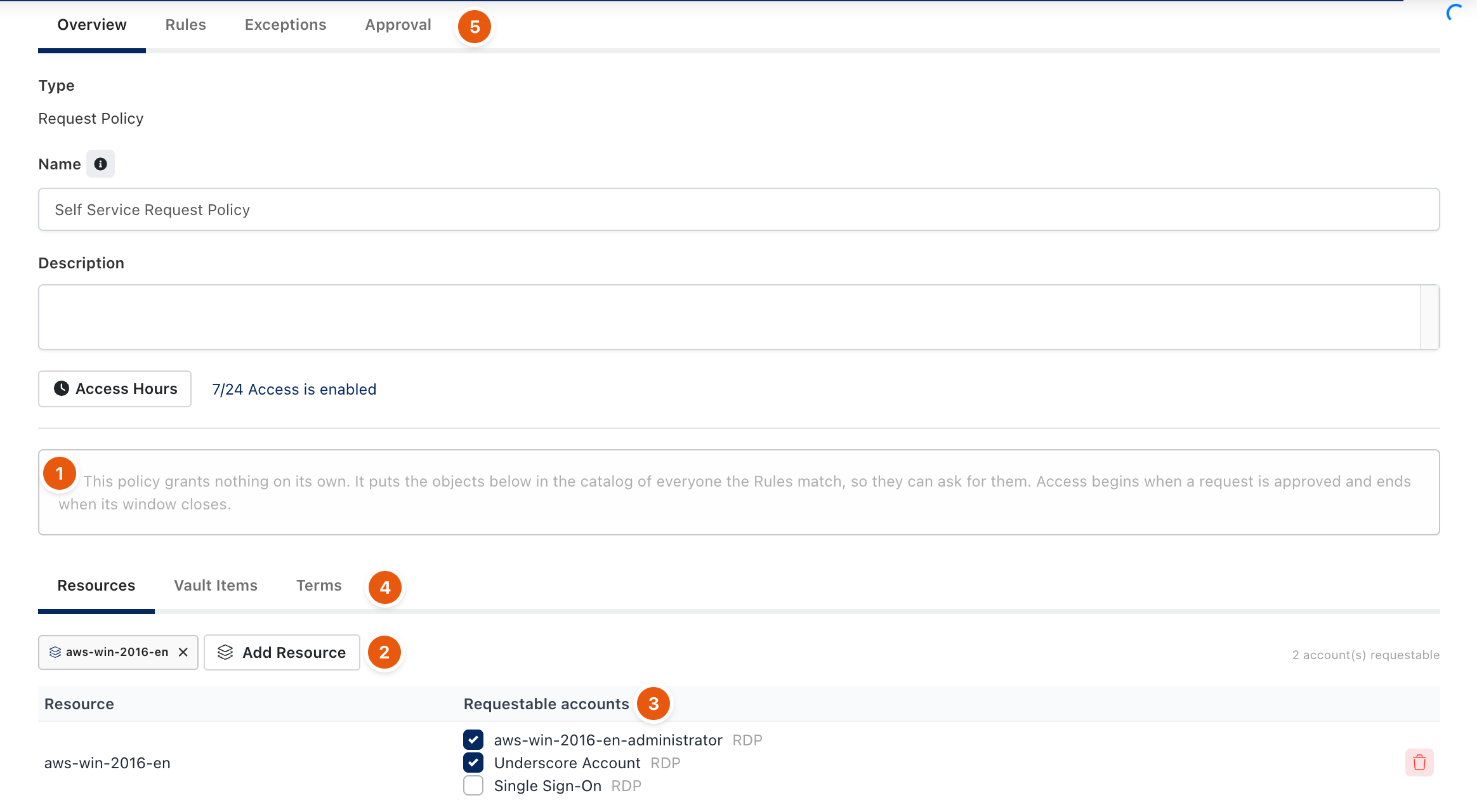 Request Policy with one requestable resource and two accounts