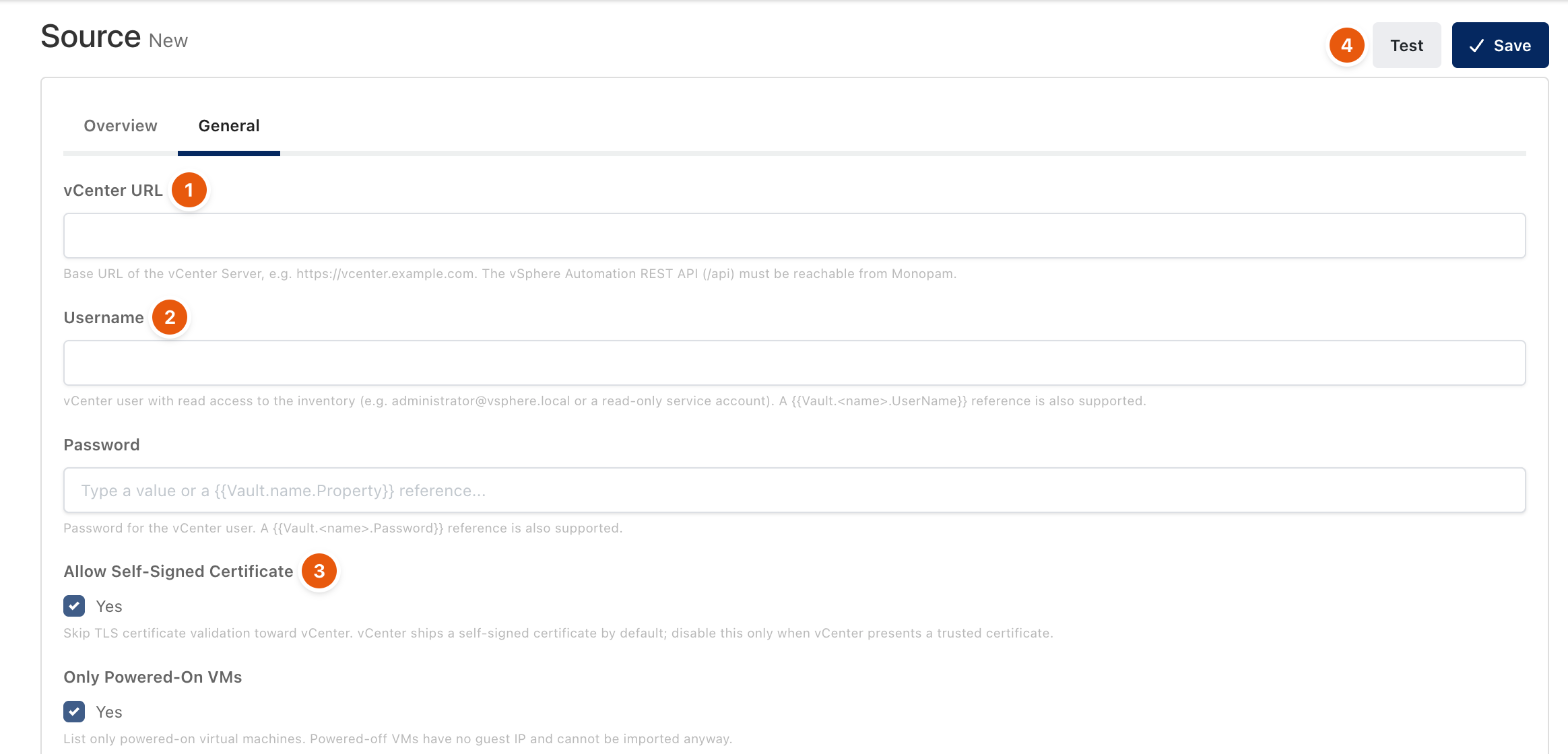 VMware vCenter source fields