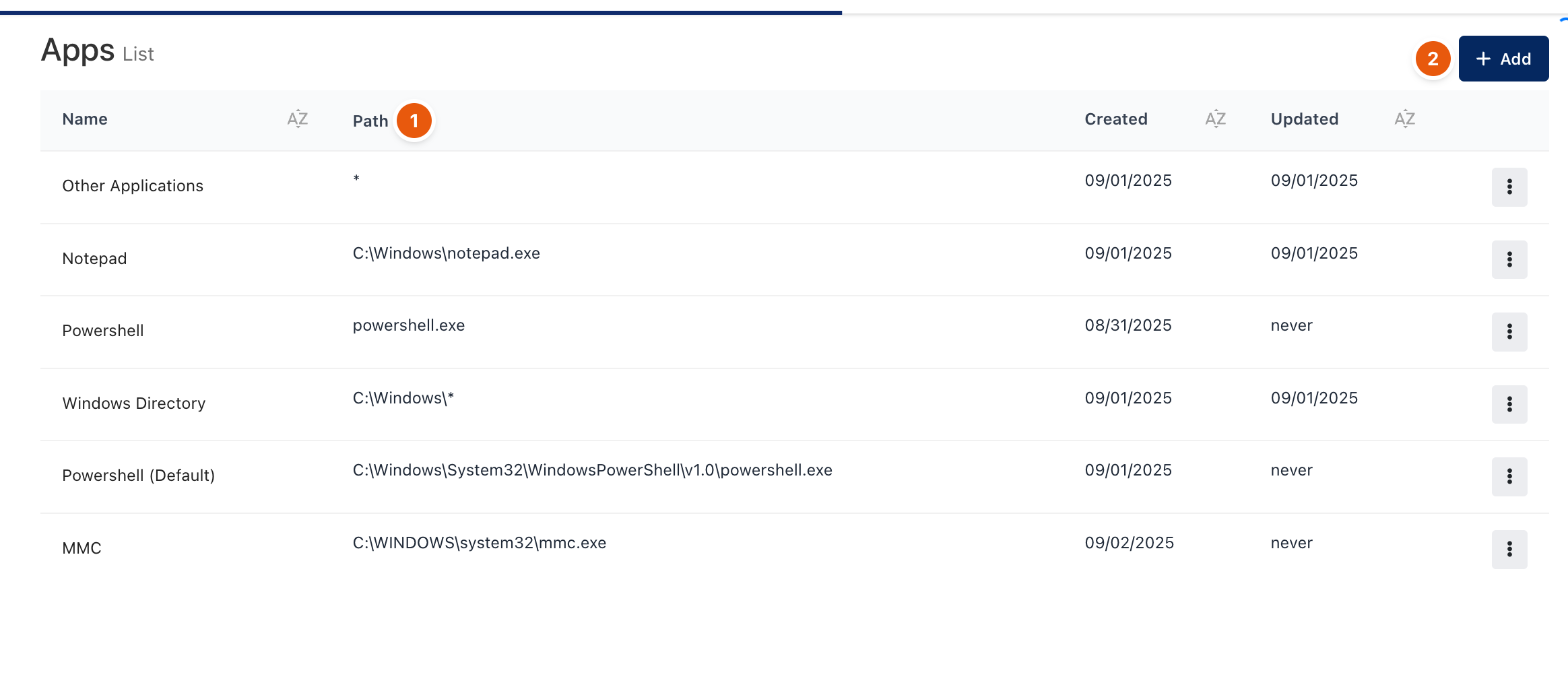EPM Apps list with names and paths