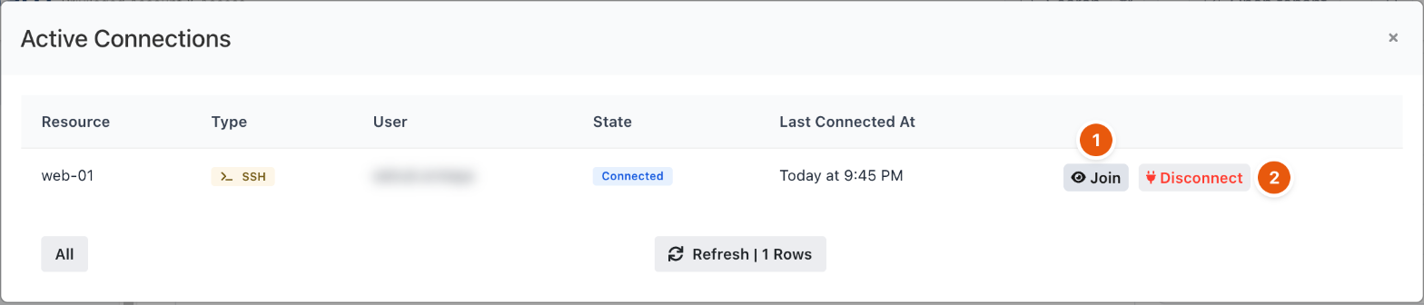 Active Connections dialog with Join and Disconnect buttons