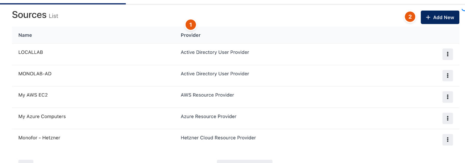 Sources list with directory and cloud providers