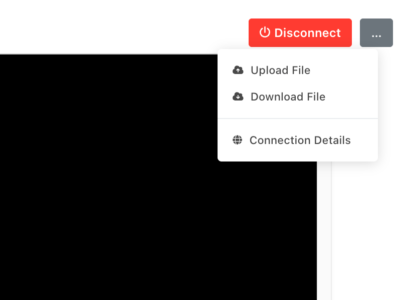 Actions menu with Upload File, Download File and Connection Details